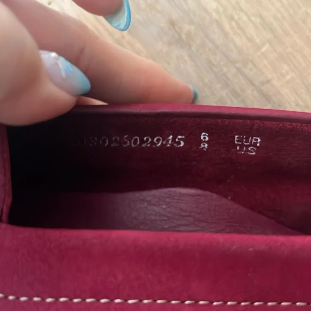 Arche Red Nubuck Leather Flats Loafers Size 8 Contrast Stitching